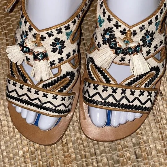 Meher Kakalin Anthropologie leather beaded sandals
