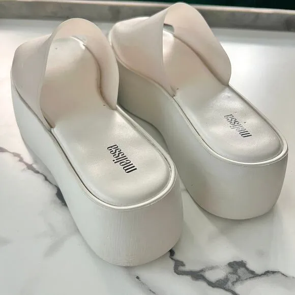 Melissa Becky White Platform Sandal Slides Size 9