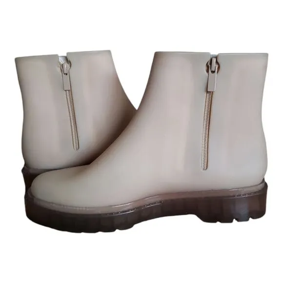 Melissa Women's Cream Side Zip Vegan Rubber Booties Ankle Rain Boots Size 6