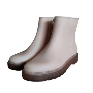 Melissa Women's Cream Side Zip Vegan Rubber Booties Ankle Rain Boots Size 6