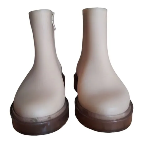 Melissa Women's Cream Side Zip Vegan Rubber Booties Ankle Rain Boots Size 6