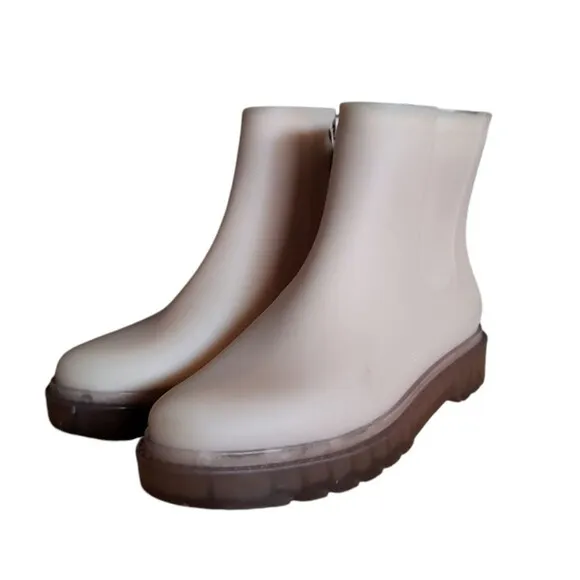 Melissa Women's Cream Side Zip Vegan Rubber Booties Ankle Rain Boots Size 6