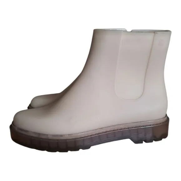 Melissa Women's Cream Side Zip Vegan Rubber Booties Ankle Rain Boots Size 6
