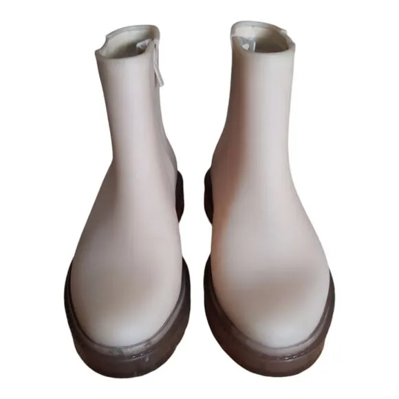 Melissa Women's Cream Side Zip Vegan Rubber Booties Ankle Rain Boots Size 6