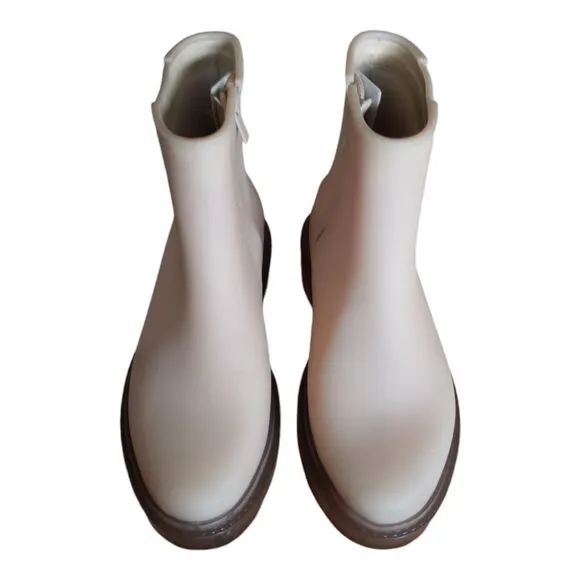 Melissa Women's Cream Side Zip Vegan Rubber Booties Ankle Rain Boots Size 6