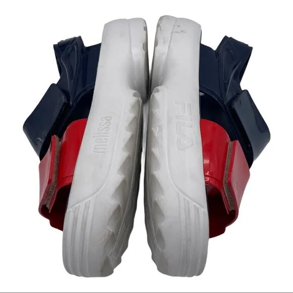 Melissa X Fila Slingback Platform Sandals - Blue/Red - 10