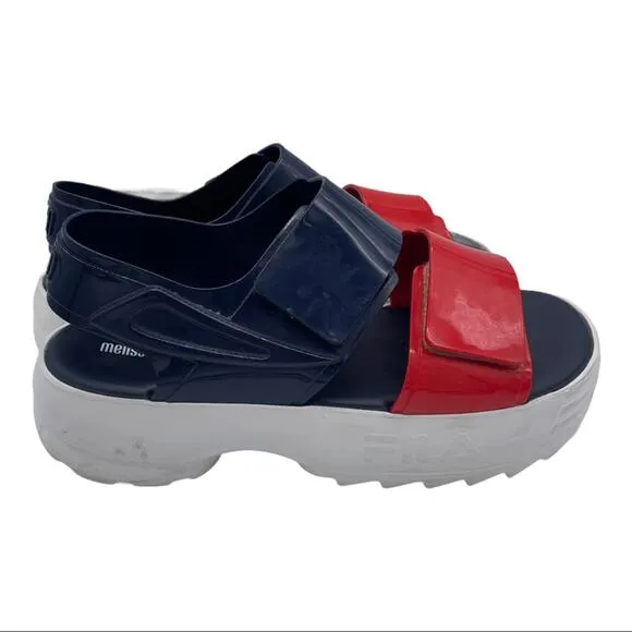 Melissa X Fila Slingback Platform Sandals - Blue/Red - 10