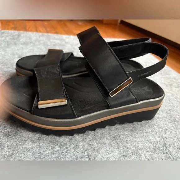 Memphisto Dominica Black Leather Sandals NWOT Tried On Size 7 (37)