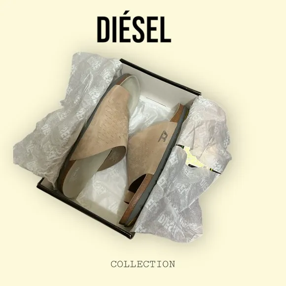 mens beige leather Diesel dasilva sandals size 12