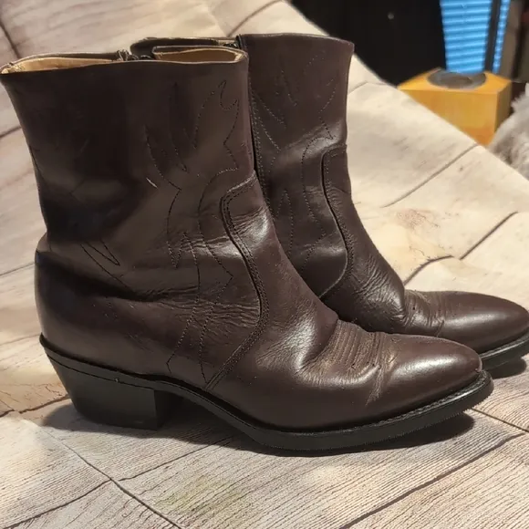 Men's Brown Leather Long Haul side zip ankle cowboy boots size 8