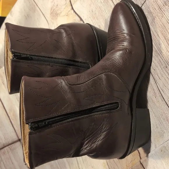 Men's Brown Leather Long Haul side zip ankle cowboy boots size 8