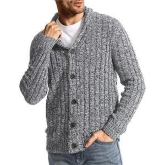 Men's Cardigan Sweater Cable Knitted Slim Fit Grey​