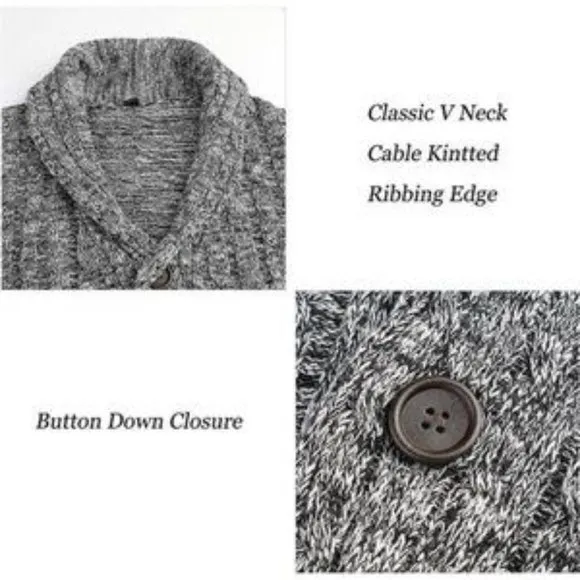 Men's Cardigan Sweater Cable Knitted Slim Fit Grey​