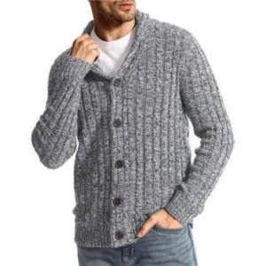 Men's Cardigan Sweater Cable Knitted Slim Fit Grey​
