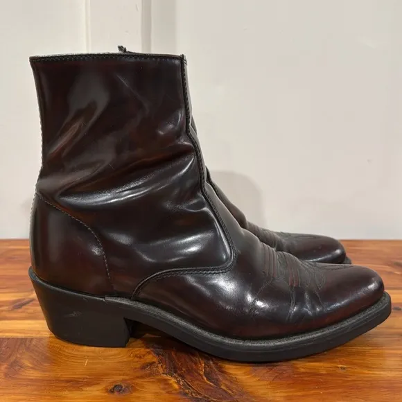 Men's Cherry Leather Side Zip Western Boots 9EW