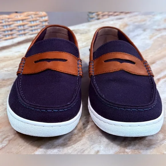 Men’s COLE HAAN Nantucket penny loafers- navy canvas/leather. Size 11