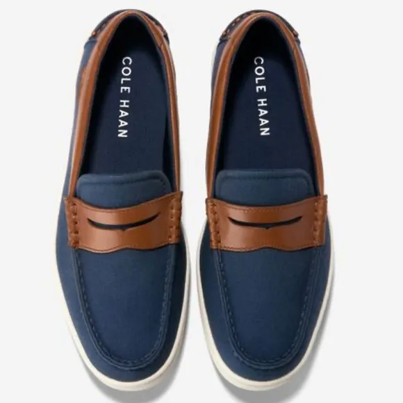 Men’s COLE HAAN Nantucket penny loafers- navy canvas/leather. Size 11