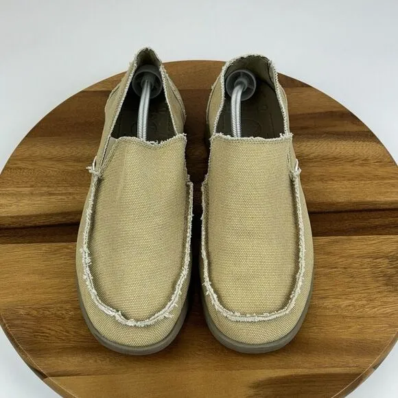 Mens Crocs Santa Cruz Khaki Tan Canvas Casual Distressed Loafers Shoes Size 13 D