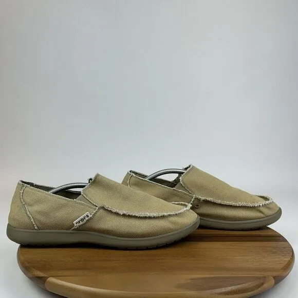 Mens Crocs Santa Cruz Khaki Tan Canvas Casual Distressed Loafers Shoes Size 13 D