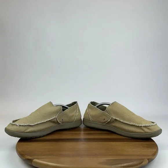 Mens Crocs Santa Cruz Khaki Tan Canvas Casual Distressed Loafers Shoes Size 13 D