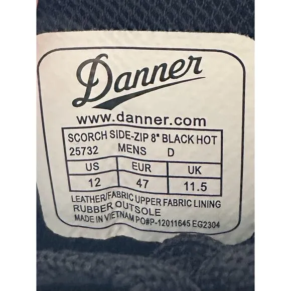 Men's Danner Scorch Side-Zip 8&quot; Black Hot Boots Sz 12