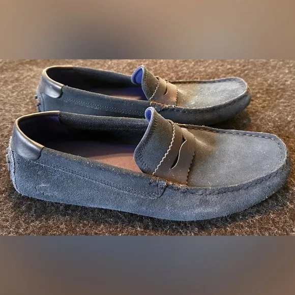 Men's Lacoste Concours Navy Blue Suede Craft Leather Tonal Driving Loafers