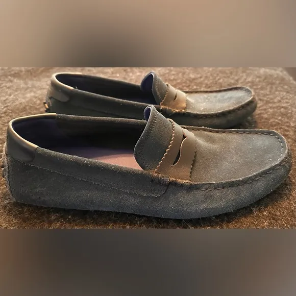 Men's Lacoste Concours Navy Blue Suede Craft Leather Tonal Driving Loafers