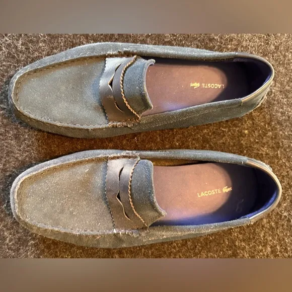 Men's Lacoste Concours Navy Blue Suede Craft Leather Tonal Driving Loafers