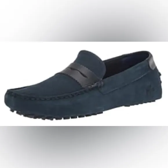 Men's Lacoste Concours Navy Blue Suede Craft Leather Tonal Driving Loafers
