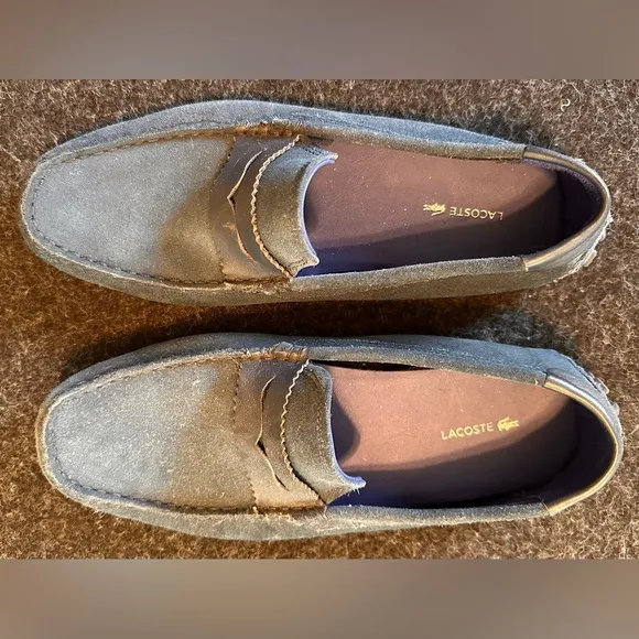 Men's Lacoste Concours Navy Blue Suede Craft Leather Tonal Driving Loafers
