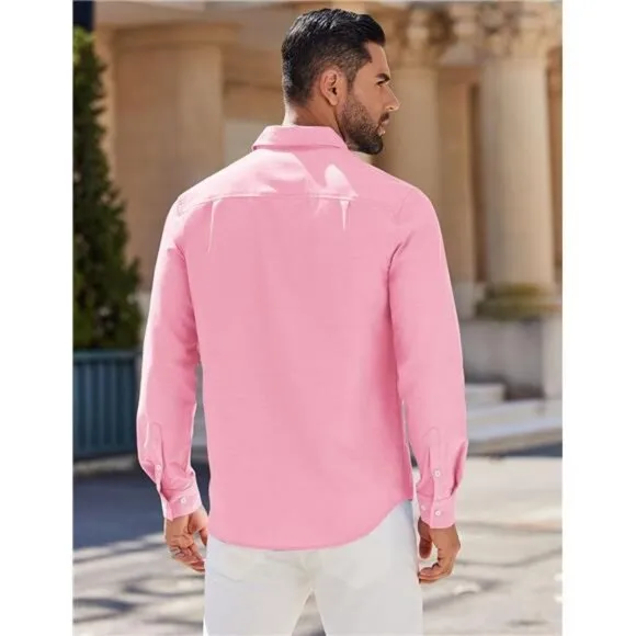 Mens Long Sleeve Button Down Shirt Casual Untucked Shirts for Men