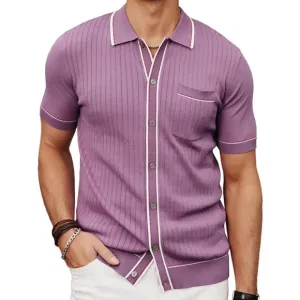 Mens Retro Short Sleeve Button Down Polo Shirts