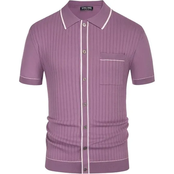 Mens Retro Short Sleeve Button Down Polo Shirts