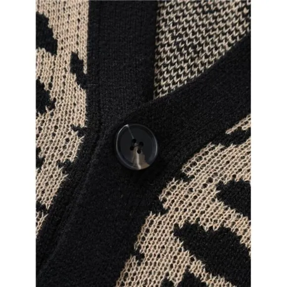 Men's Skeleton Print Long Sleeve Cardigan Sweaters V Neck Button Down Coat