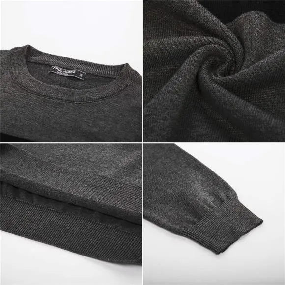 Men's Striped Pullover Sweater Crewneck Contrast Fine Knitted Sweater