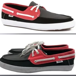 Men’s Vans Off The Wall Black, Gray &amp; Red Surf Siders Sneakers . NWT! Sz 7.5