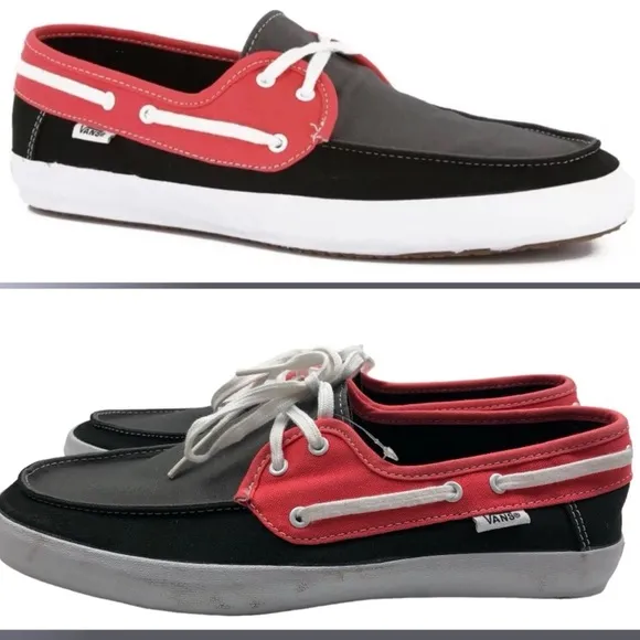 Men’s Vans Off The Wall Black, Gray &amp; Red Surf Siders Sneakers . NWT! Sz 7.5