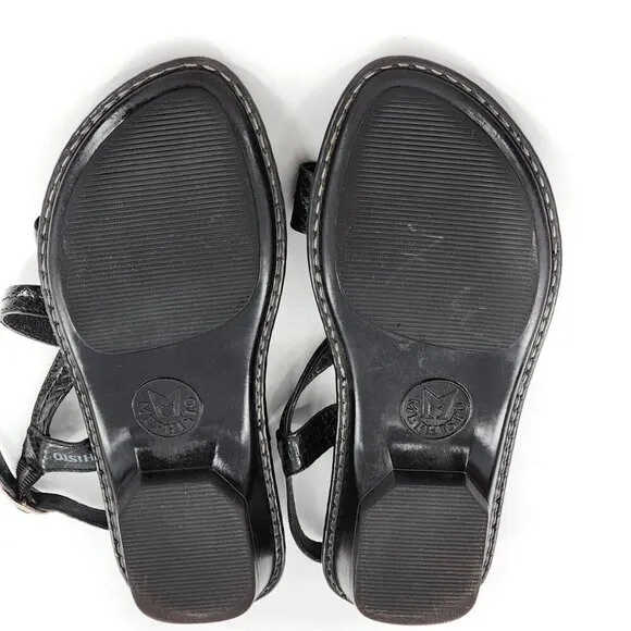 MEPHISTO Black Leather Snakeskin Embossed Slingback Sandals