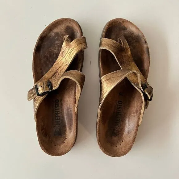 Mephisto Helen Slides Gold Leather Sandals Size 39 / 9