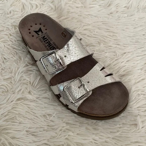 Mephisto Silver Leather Sandals