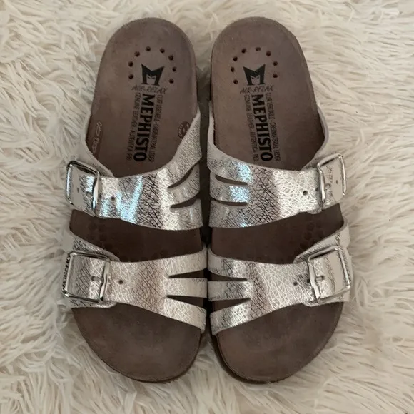 Mephisto Silver Leather Sandals