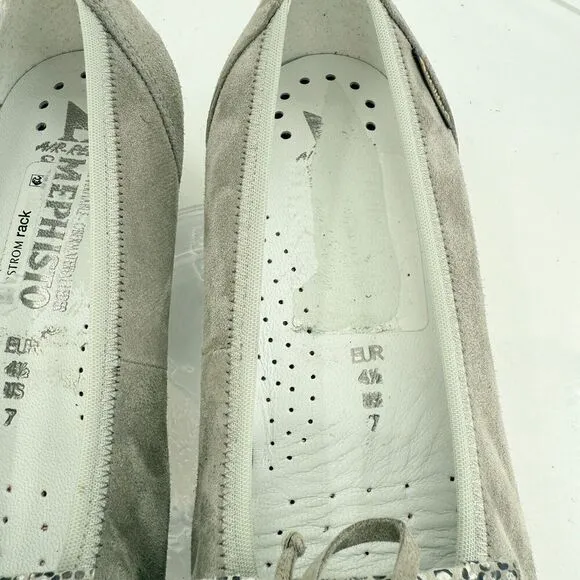 Mephisto Ballet Flats Grey Leather Kiltie Hidden Wedge Slip On Size 7 Bow Snake