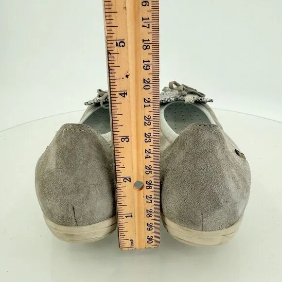 Mephisto Ballet Flats Grey Leather Kiltie Hidden Wedge Slip On Size 7 Bow Snake