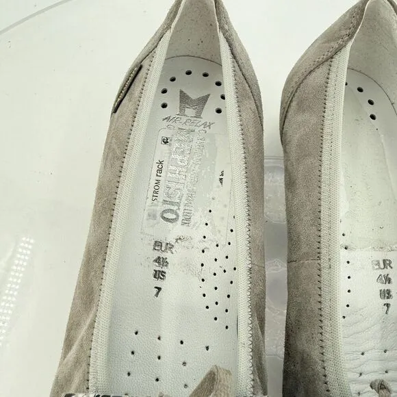Mephisto Ballet Flats Grey Leather Kiltie Hidden Wedge Slip On Size 7 Bow Snake