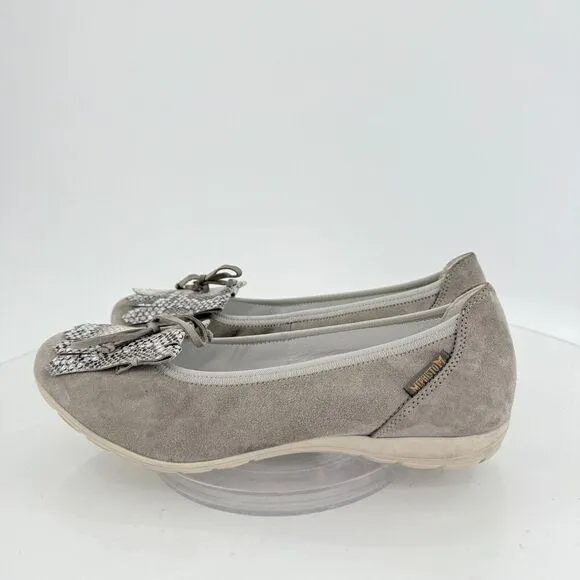 Mephisto Ballet Flats Grey Leather Kiltie Hidden Wedge Slip On Size 7 Bow Snake