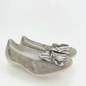 Mephisto Ballet Flats Grey Leather Kiltie Hidden Wedge Slip On Size 7 Bow Snake