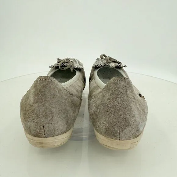 Mephisto Ballet Flats Grey Leather Kiltie Hidden Wedge Slip On Size 7 Bow Snake
