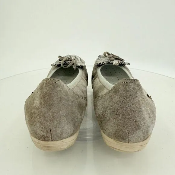 Mephisto Ballet Flats Grey Leather Kiltie Hidden Wedge Slip On Size 7 Bow Snake