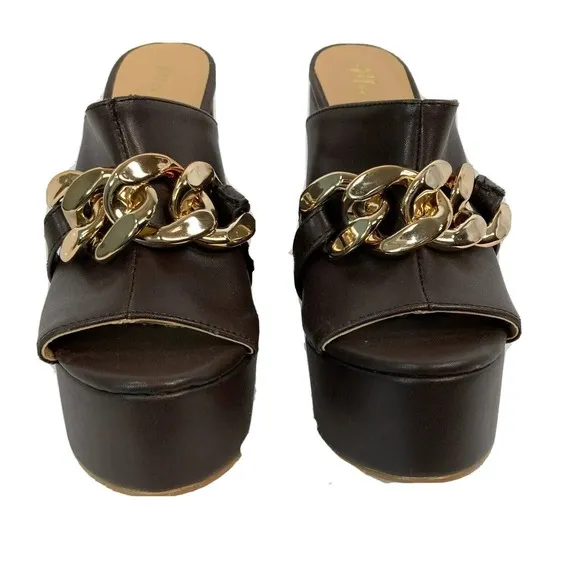 Meraki Sandals Womens Sz 6 Brown Chunky Platform Heel NEW Open Toe Horsebit