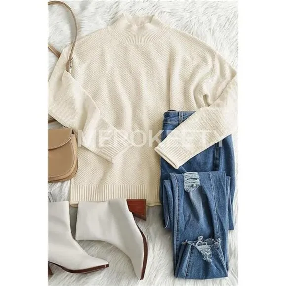 MEROKEETY Women's Long Sleeve Turtleneck Cozy Knit Sweater Casual Loose